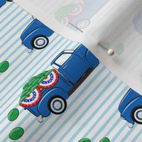 vintage trucks with flag banners and watermelons - blue stripes - LAD19