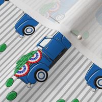 vintage trucks with flag banners and watermelons - grey stripes - LAD19