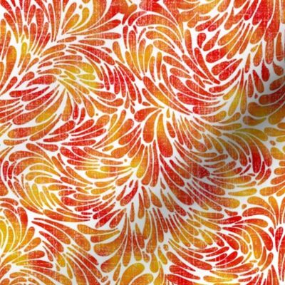 water splash in  red and yellows on linen