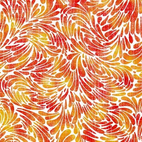 water splash in  red and yellows on linen