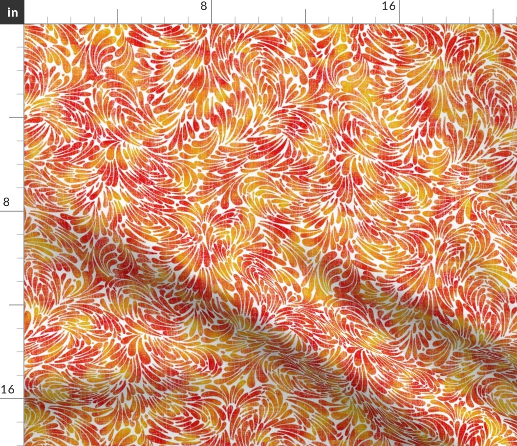 water splash in  red and yellows on linen