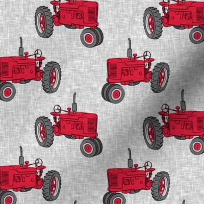 Vintage Tractors - Farming - Red on Grey - LAD19