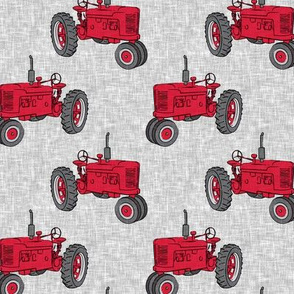 Vintage Tractors - Farming - Red on Grey - LAD19