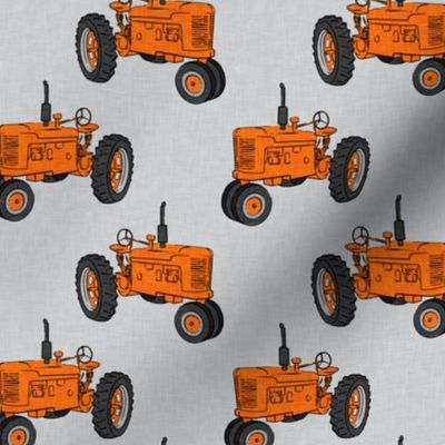 Vintage Tractors - Farming - Orange on Grey - LAD19