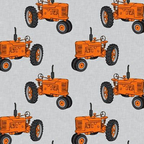 Vintage Tractors - Farming - Orange on Grey - LAD19