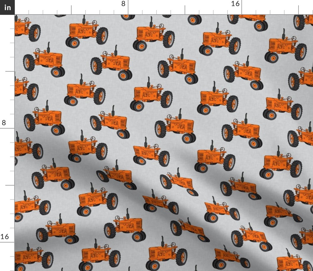 Vintage Tractors - Farming - Orange on Grey - LAD19