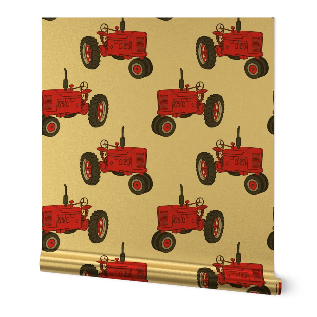 Vintage Tractors - Farming - Red on cream  - LAD19