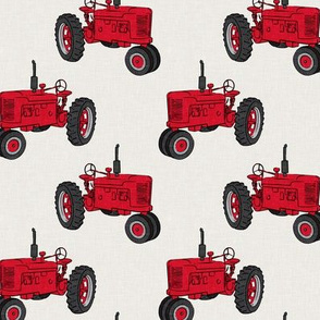 Vintage Tractors - Farming - Red on cream  - LAD19