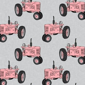 Vintage Tractors - Farming - Pink on Grey - LAD19