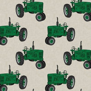 Vintage Tractors - Farming - green on beige - LAD19