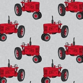 Vintage Tractors - Farming - Red on light Grey - LAD19
