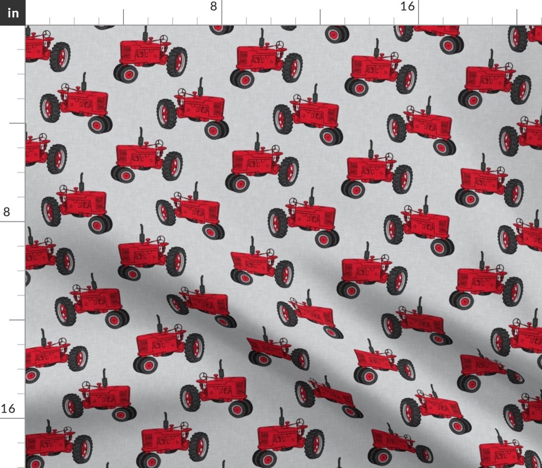Vintage Tractors - Farming - Red on light Grey - LAD19
