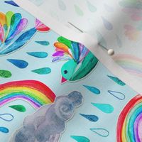 Spring Showers and Rainbow Birds - light blue, small print