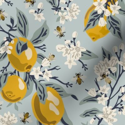 Bees & Lemons - Medium - Blue - (original colors)