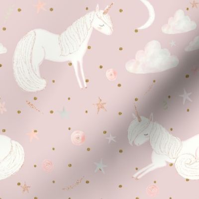 Good Night Unicorn // Dust Pink and Gold Dots