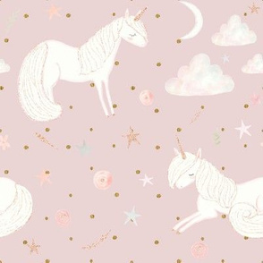Good Night Unicorn // Dust Pink and Gold Dots