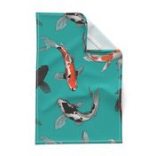 Japanese Koi Fish Pattern on Teal Backgroud Larger Size