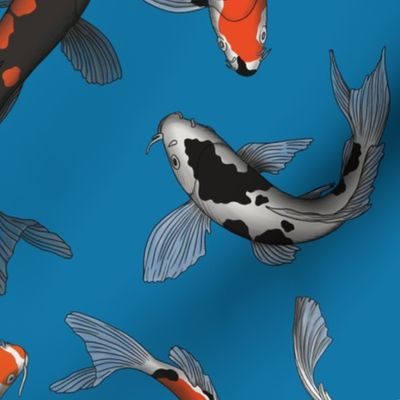 Japanese Koi Fish Pattern on Dark Blue Smaller Size