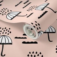 Umbrella rainy day april showers cloudy sky clouds illustration Scandinavian style illustration blush spring 