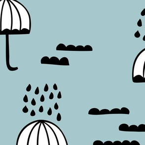 Umbrella rainy day april showers cloudy sky clouds illustration Scandinavian style illustration winter blue JUMBO