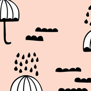Umbrella rainy day april showers cloudy sky clouds illustration Scandinavian style illustration blush spring JUMBO