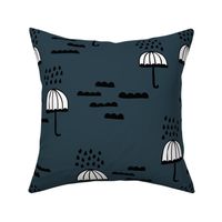 Umbrella rainy day april showers cloudy sky clouds illustration Scandinavian style illustration blue navy night JUMBO