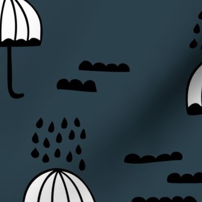 Umbrella rainy day april showers cloudy sky clouds illustration Scandinavian style illustration blue navy night JUMBO