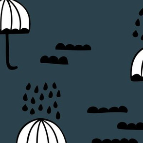 Umbrella rainy day april showers cloudy sky clouds illustration Scandinavian style illustration blue navy night JUMBO