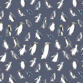 Small Scale World Penguins on Dusty Blue