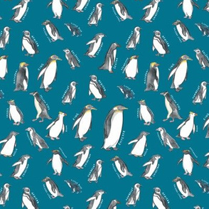 Small Scale World Penguins on Blue