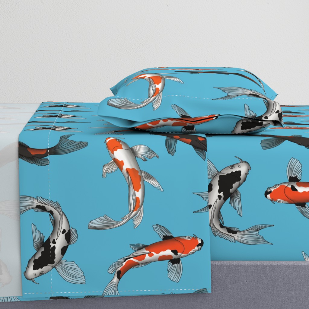 Japanese Koi Fish Art on Light Blue Background Large Version