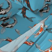 Japanese Koi Fish Art on Light Blue Background Large Version