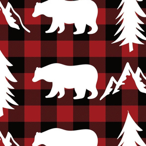 buffalo plaid white woodland animals