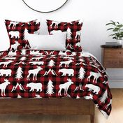 woodland animals red black buffalo plaid