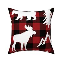 woodland animals red black buffalo plaid