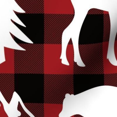 woodland animals red black buffalo plaid