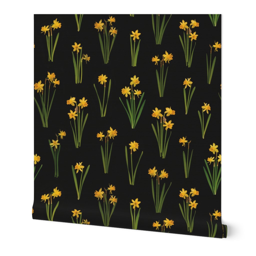 daffodils on black reapeat pattern tile