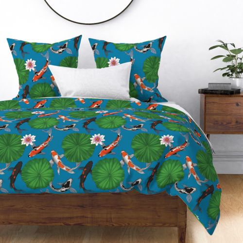 Patchwork Koi Pond by adenaj Pink Blue Nature Fish Navy Patchwork Cotton Sateen Duvet Cover Bedding by Spoonflower Koi Fish Duvet Cover