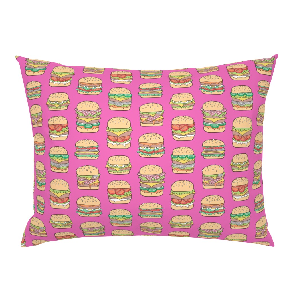 Hamburgers Junk Food Fast food on Magenta Pink