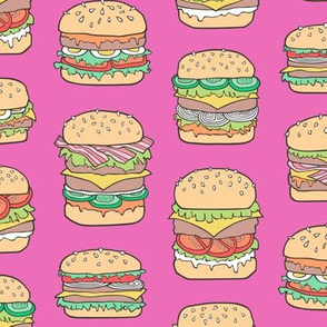 Hamburgers Junk Food Fast food on Magenta Pink