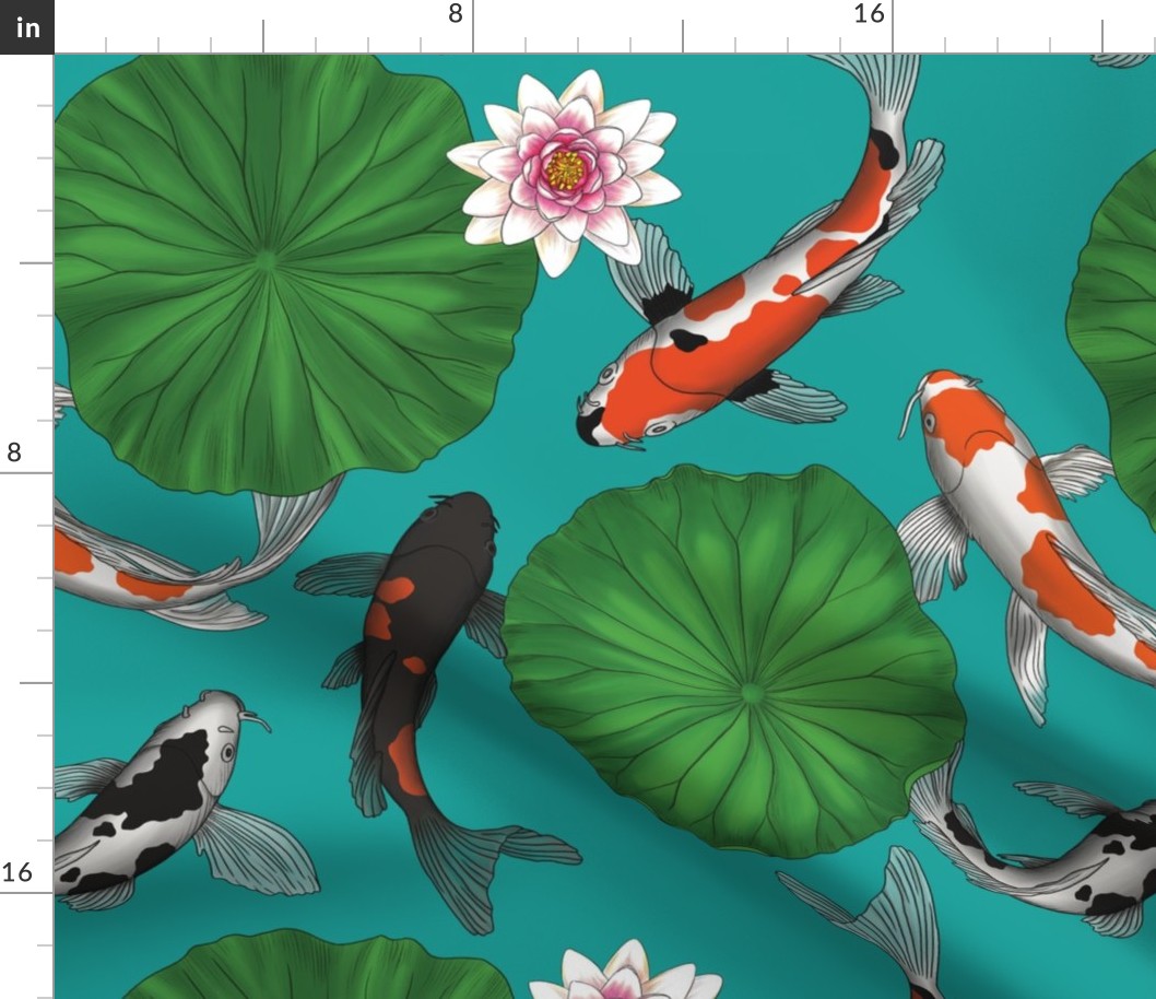 Japanese Koi Fish and Lotus Flower Garden - Larger Version
