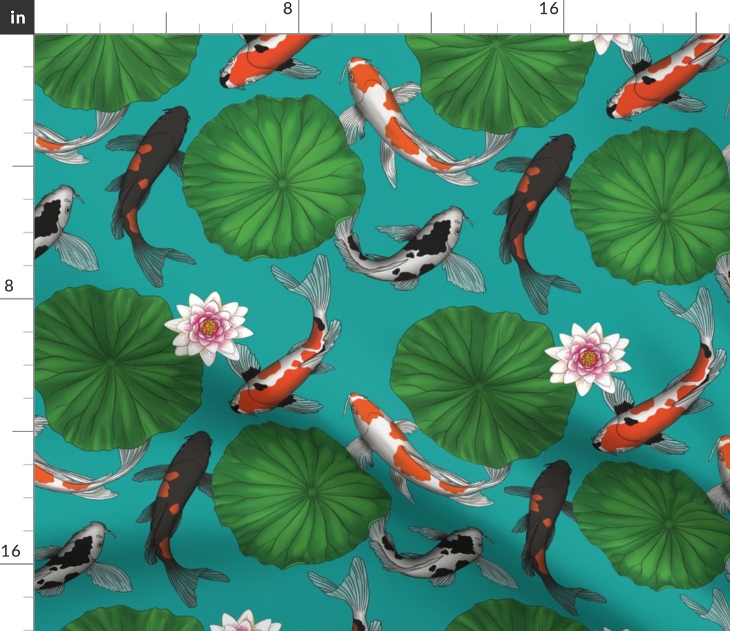 Vintage Chinese Lotus and Koi Fish Fabric - Smaller Size Version