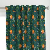 Orange Blossom and Bird Art - Dark Green - Small Version