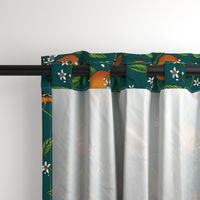 Orange Blossom and Bird Art - Dark Green - Small Version