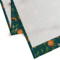 Orange Blossom and Bird Art - Dark Green - Small Version