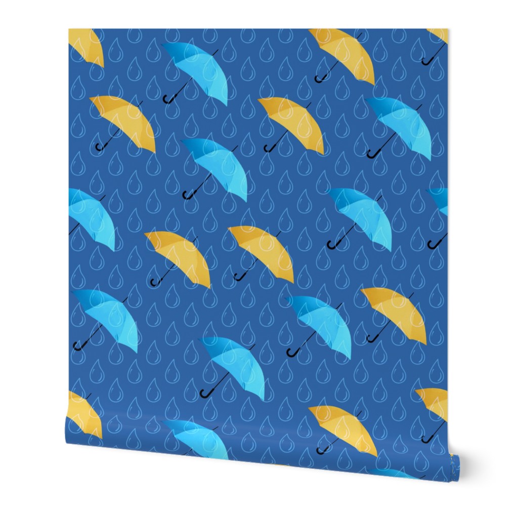 Rain umbrellas blue yellow Wallpaper