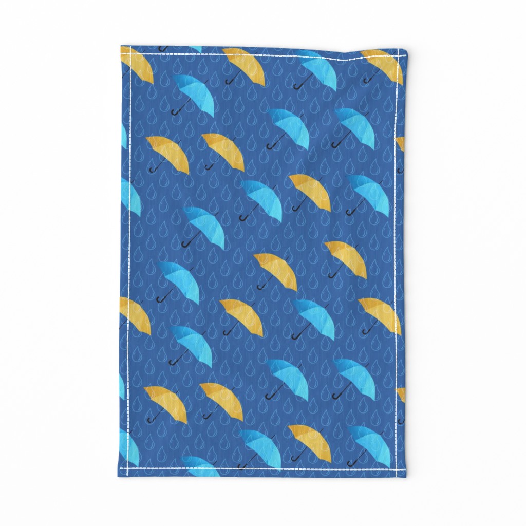 Rain umbrellas blue yellow Wallpaper