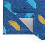 Rain umbrellas blue yellow Wallpaper