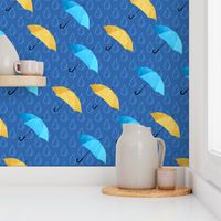 Rain umbrellas blue yellow Wallpaper