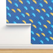 Rain umbrellas blue yellow Wallpaper